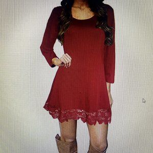 Afibi Long Sleeve A-Line Burgandy Dress